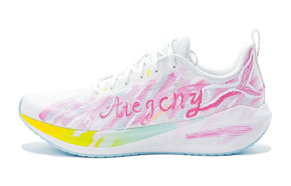LiNing Wuyue Cushioning Abrasion Resistant Breathable Low Top Casual Running Shoes Men's White Pink Yellow