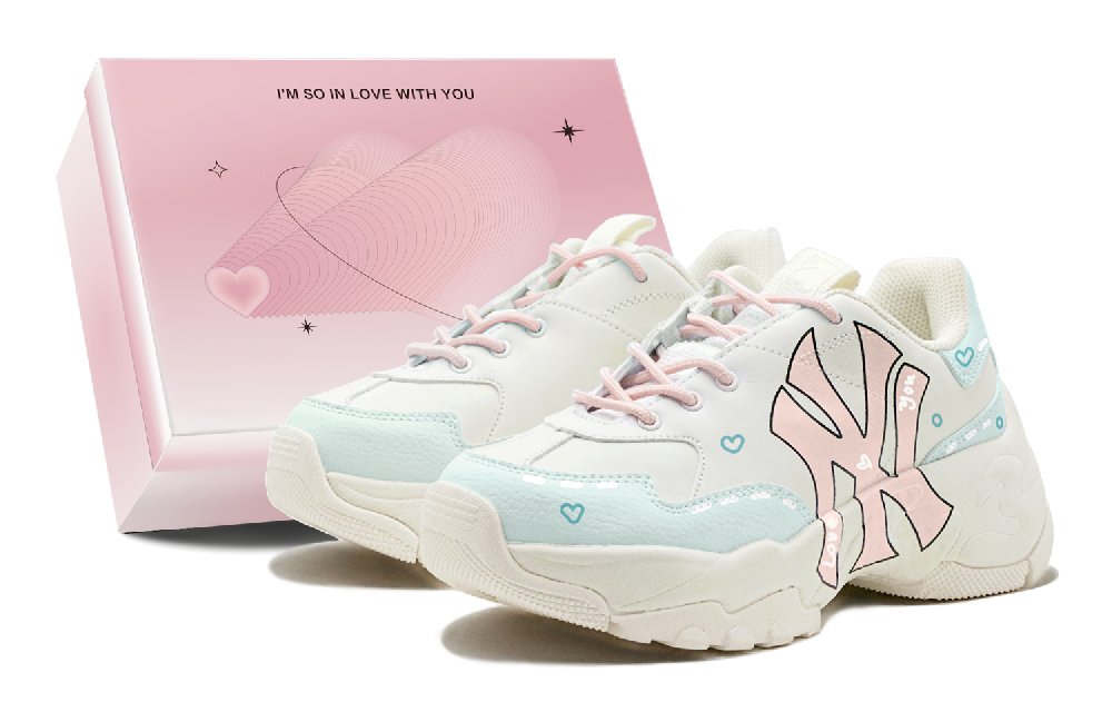 MLB Big Ball Chunky Refreshing Repainted, Heart Wander, Vintage, Platform Low Top Chunky Sneakers Unisex Pink Blue
