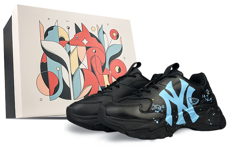 MLB Big Ball Chunky Wear-Resistant Height Increasing Low-Top Chunky Sneakers Unisex Black Blue