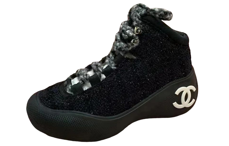 CHANEL 22N Skiing Capsules Cushioning, Wear Resistant High Top Casual Shoes Women's Black