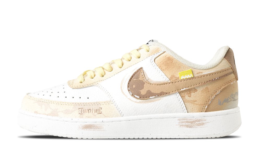 Nike Court Vision 1 Chu Island Milk Coffee Anti Slip Wear Resistant Low Top Skateboard Shoes Men's White Brown