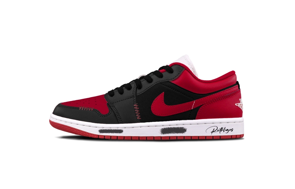Jordan Air Jordan 1 Reverse Banned Cushioning, Wear Resistant Low top Vintage Basketball Shoes Unisex Black Red