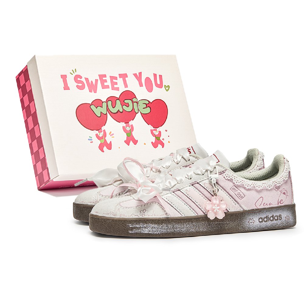 Adidas Neo VL Court Lifestyle WuJie, Box, Peach Blossom Cat Shock Absorbers Low Top Skateboard Shoes Unisex Pink Brown