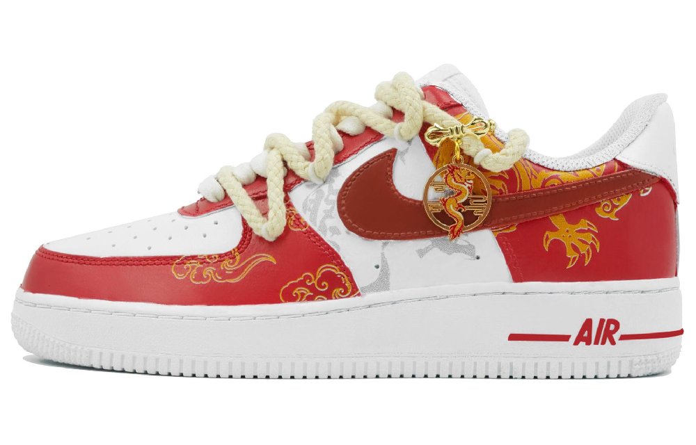 Nike Air Force 1 Abrasion Resistant Breathable Low Top Skateboard Shoes Unisex White Red