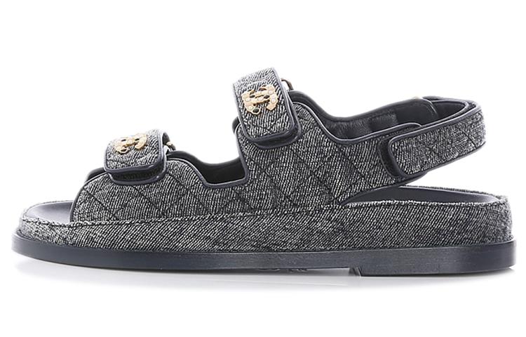 CHANEL One Strap Sandals Women's Black Gray