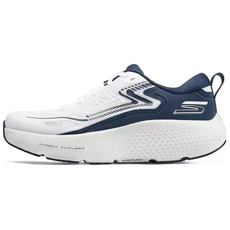 Skechers Go Run Max Road 6 Wear-Resistant Low-Top Training Running Shoes Men's White Blue