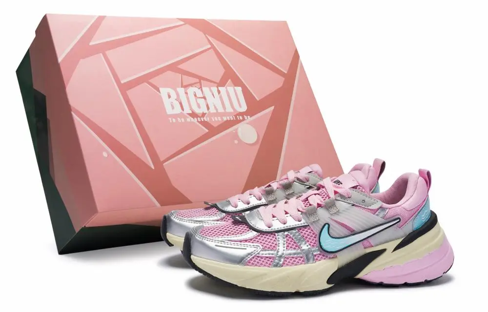 Nike V2K Run Anti-Slip Wear-Resistant Low-Top Casual Running Shoes Women's Blue Pink