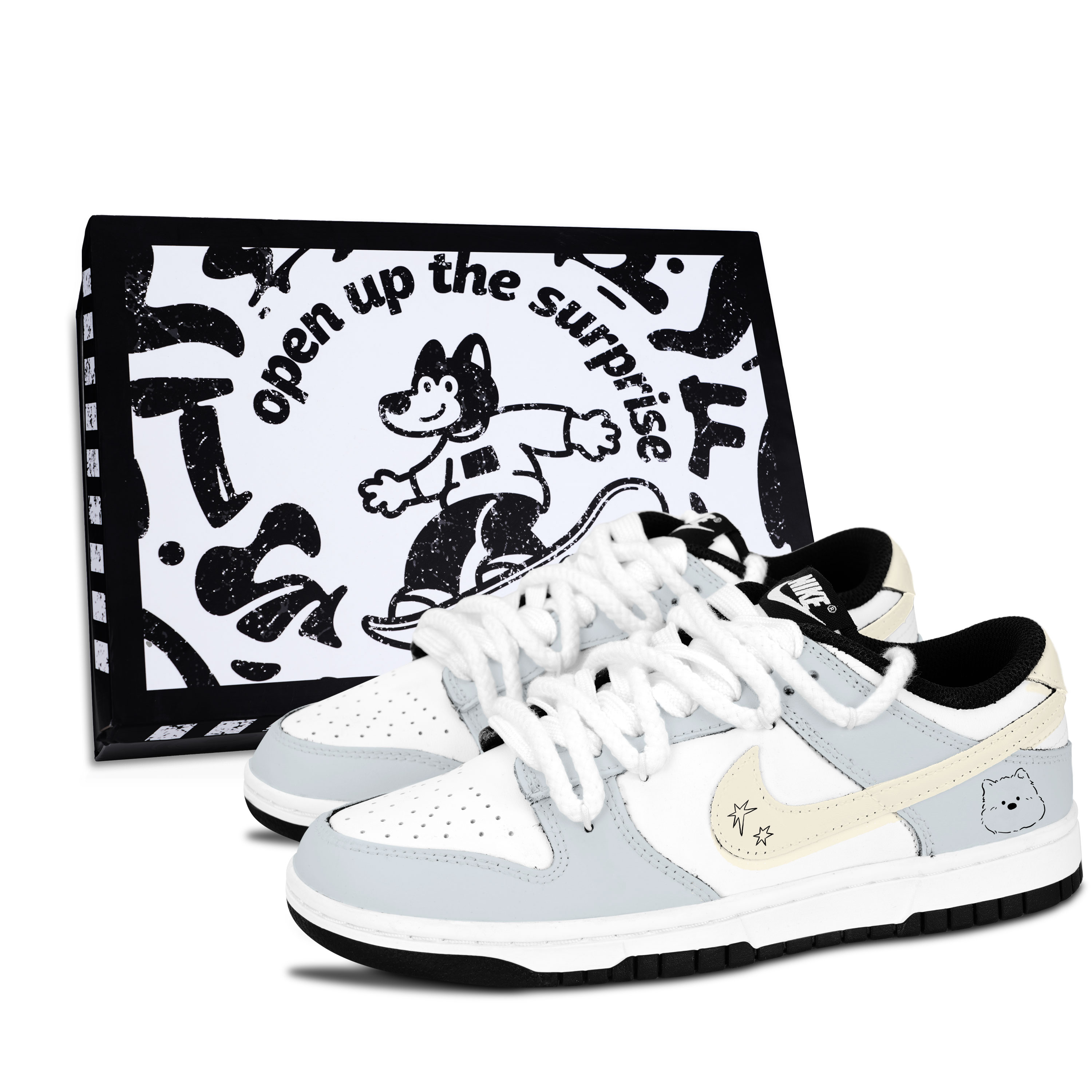 Nike Dunk Black White, Salt Style Dog Slip Resistant Abrasion Resistant Low top Skateboard Shoes Unisex Gray Blue