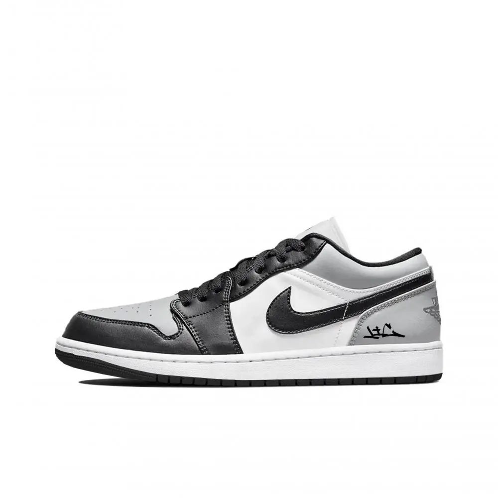 Jordan Air Jordan 1 Black Gray Toe Abrasion Resistant Low top Skateboard Shoes Unisex Black White Gray