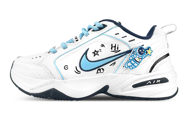 Nike Air Monarch 4 Cushioning Anti-Slip And Wear-Resistant Height Increasing Low-Top Chunky Sneakers Unisex Blue White