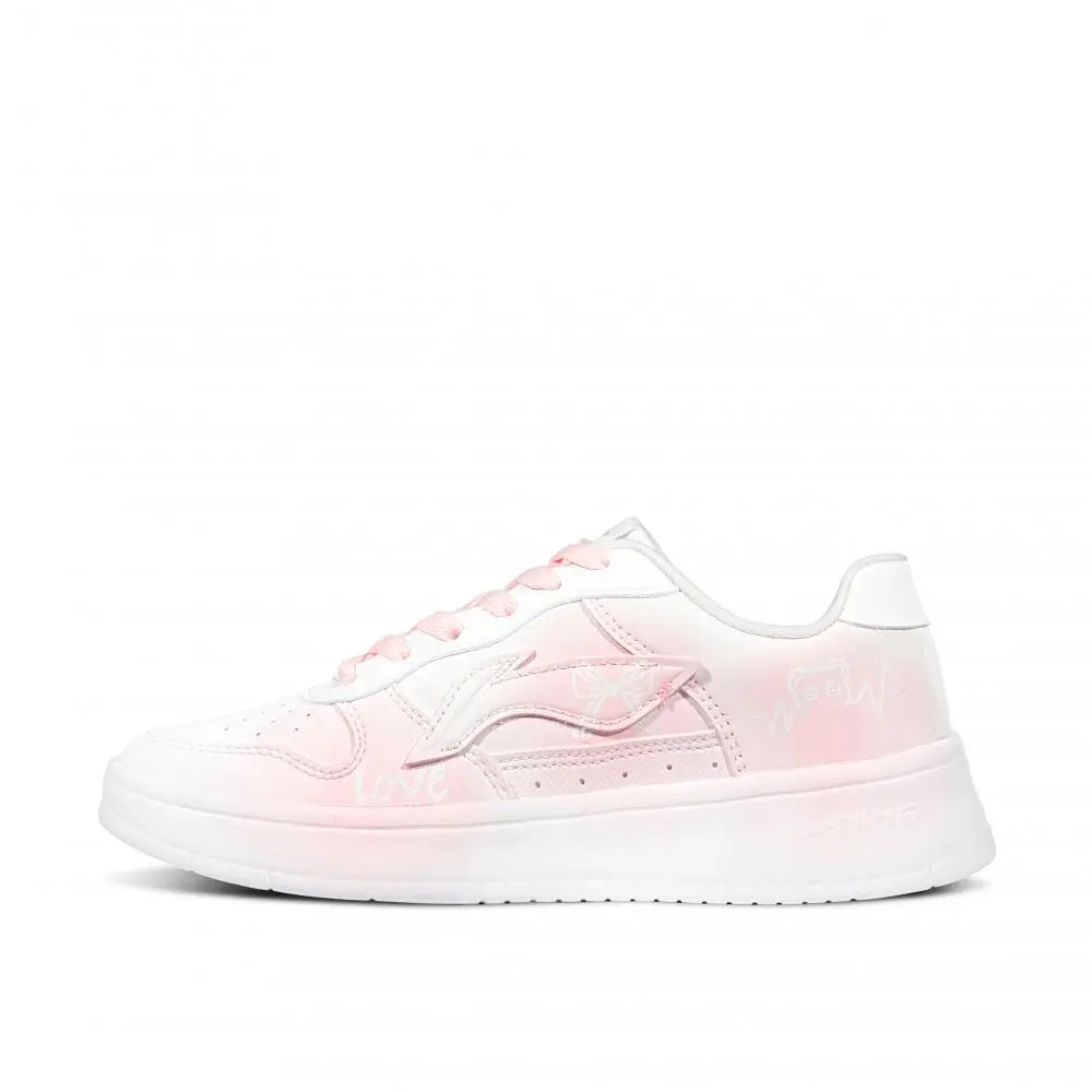 LiNing Pontoon Boats Anti Slip And Wear Resistant Height Increasing Low top Skateboard Shoes Women's Pink White
