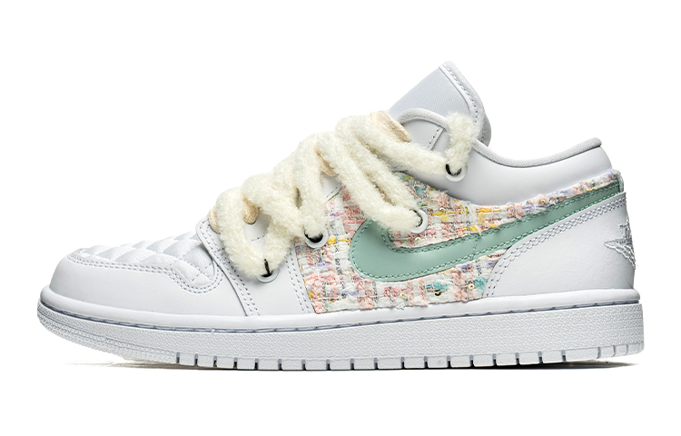 Jordan Air Jordan 1 Low Chanel-Inspired Theme Low-Top Vintage Basketball Shoes Women's White Green