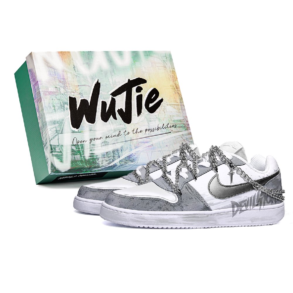 Nike EBERNON WuJie, Box, Shadow Slip Resistant Low top Skateboard Shoes Unisex Gray White