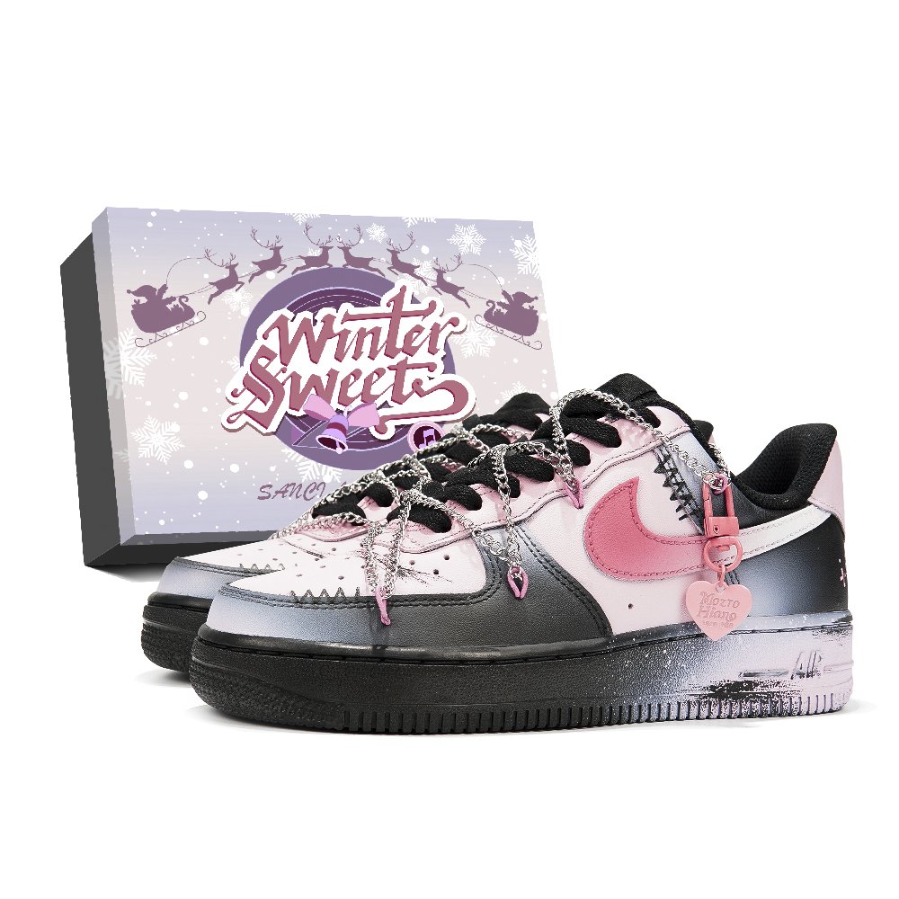 Nike Air Force 1 Low Top Skateboard Shoes Women's Black Pink