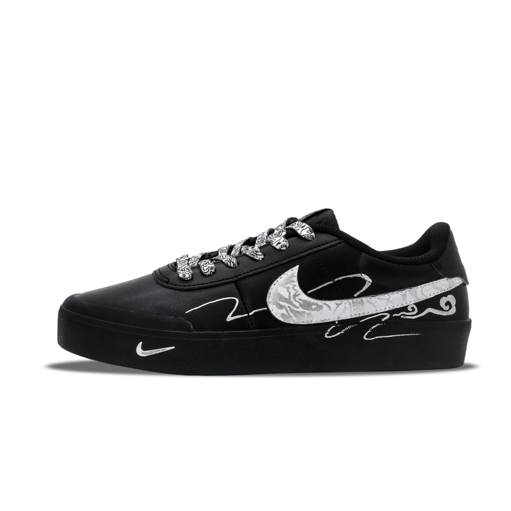 Nike Court Shot Silver Cloud Pattern Abrasion Resistant Low Top Skateboard Shoes Men's Black Silver