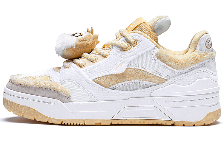 DISHINI LiNing RSR 101䨻 Chip 'N Dale Collection Anti-Slip Wear-Resistant Low-Top Skateboard Shoes Women's White Yellow
