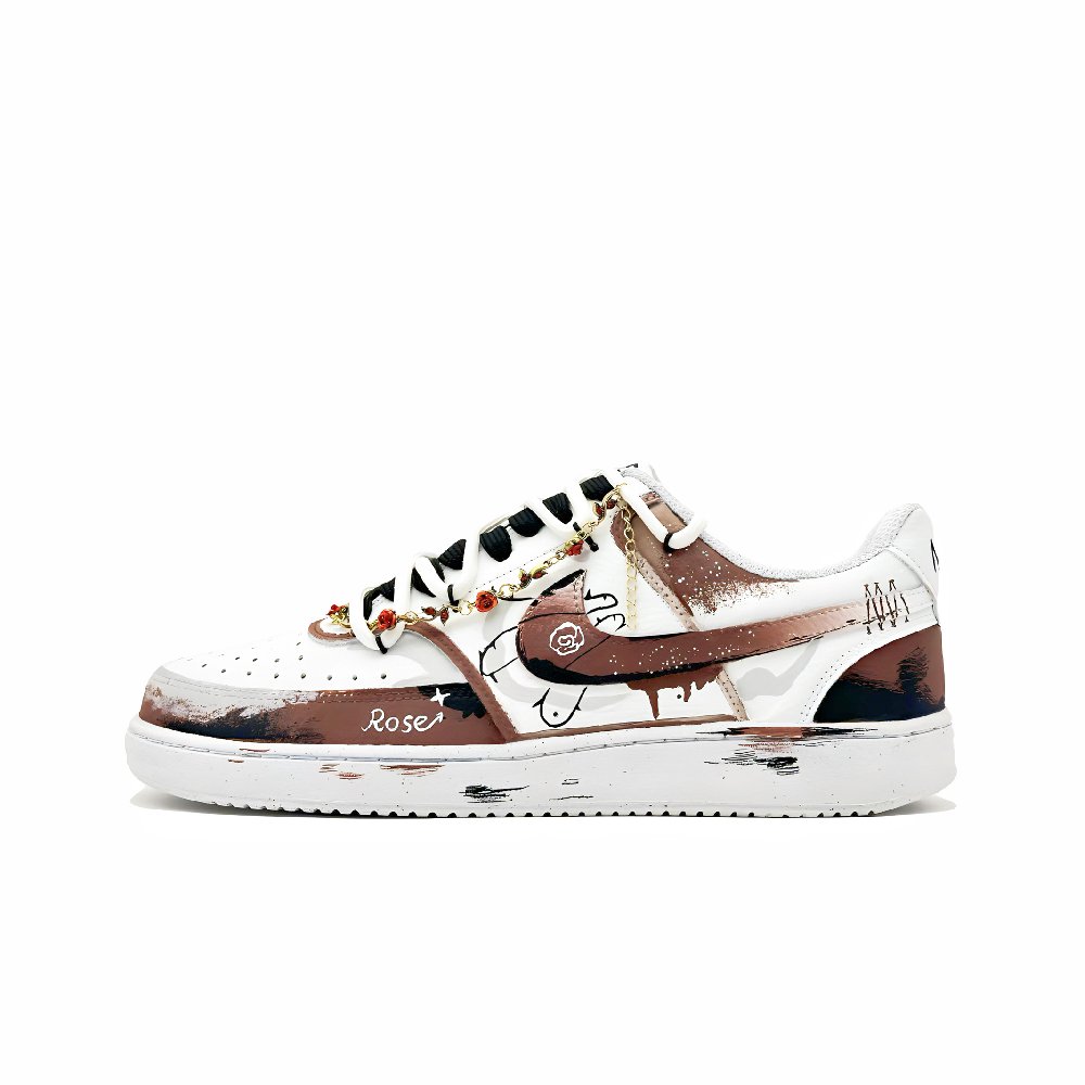Nike Court Vision 1 Skateboard Shoes Women's Low Top White/Brown/Black