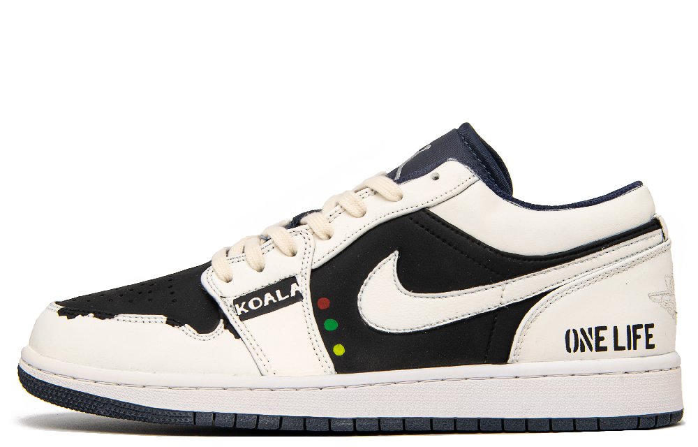 Jordan Air Jordan 1 Gravity Time Space Anti-Slip Wear-Resistant Low-Top Vintage Basketball Shoes Men's Black Beige