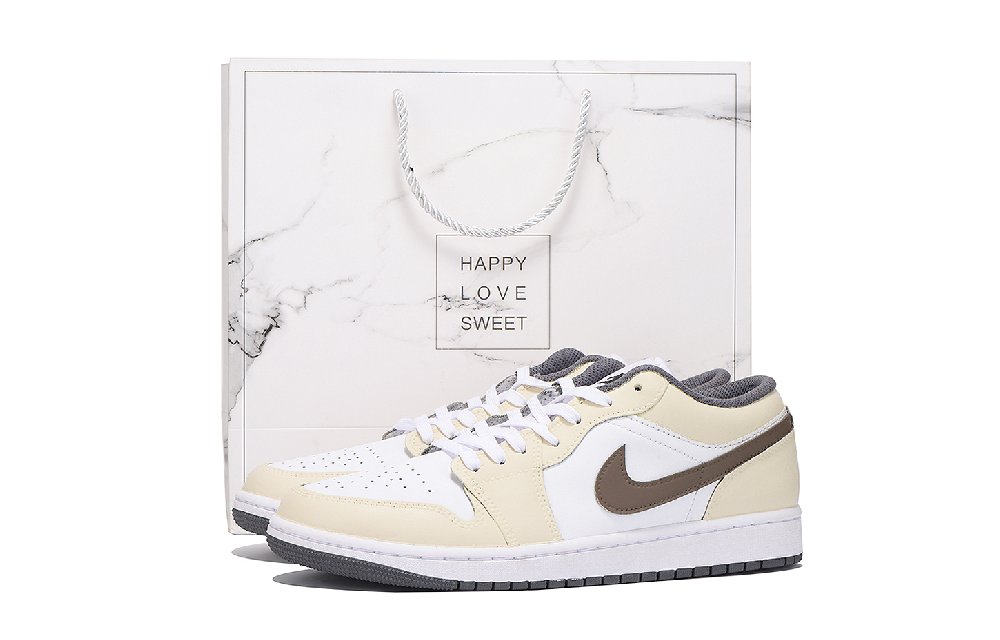 Jordan Air Jordan 1 Anti Slip And Wear Resistant Coverage Low Top Vintage Basketball Shoes Unisex Beige Yellow Brown