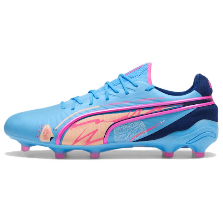 PUMA KING ULTIMATE FG/AG Soccer Shoes Men Low Top Bright Blue/Pink