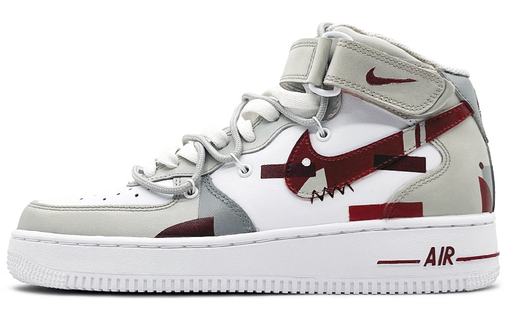 Nike Air Force 1 '07 Air Force 1 Anti-Slip Wear-Resistant Mid-Top Skateboard Shoes Men's Gray Red White