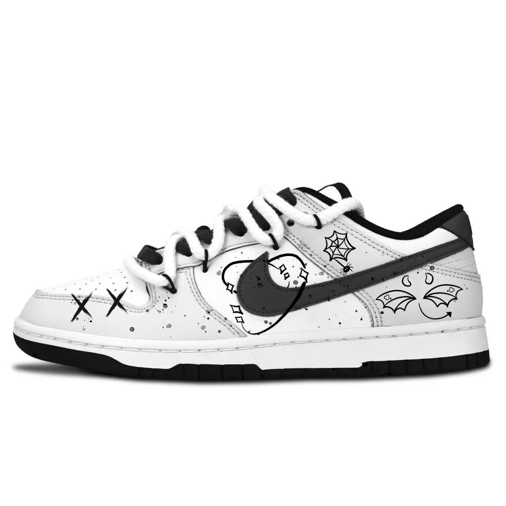 Nike Dunk Black White, Dark Mystery Tales Abrasion Resistant Slip Resistant Low top Skateboard Shoes Unisex Gray Black