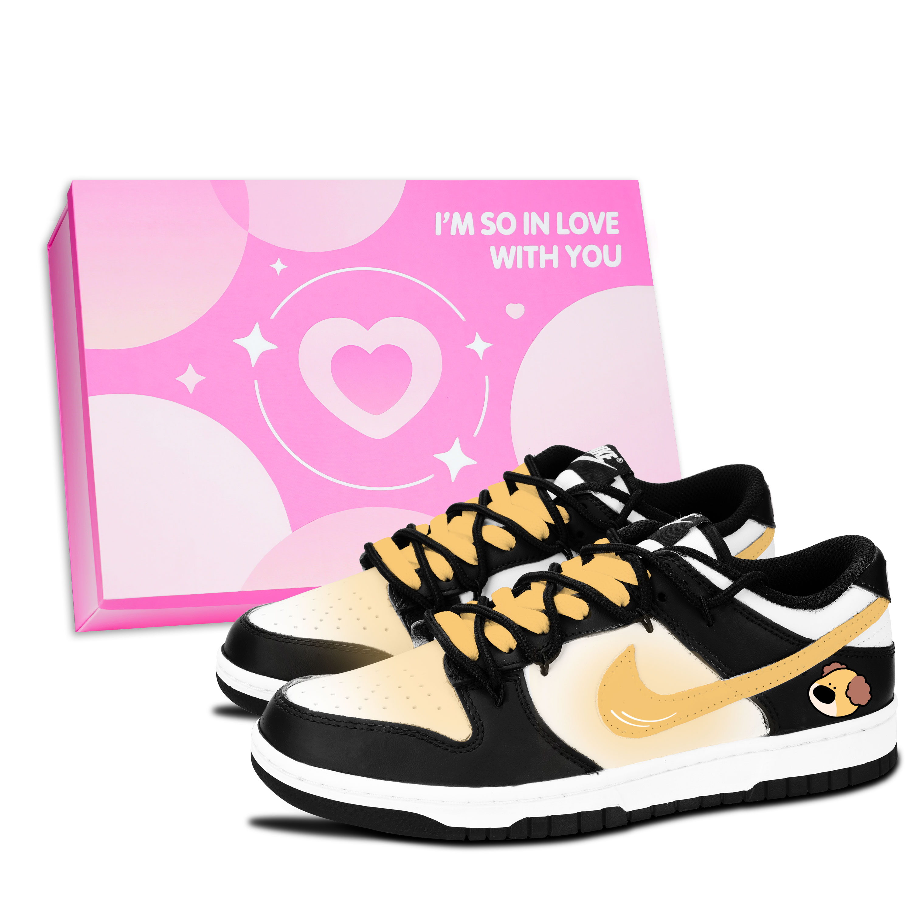 Nike Dunk Black White, Sweet Dog Graffiti Slip Resistant Abrasion Resistant Low top Skateboard Shoes Unisex