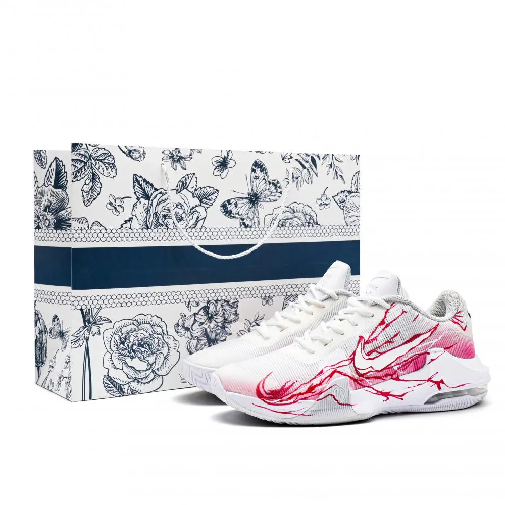 Nike Air Max Impact 4 Heartbeat Cushioning Abrasion Resistant Breathable Low top Basketball Shoes Men's White Red