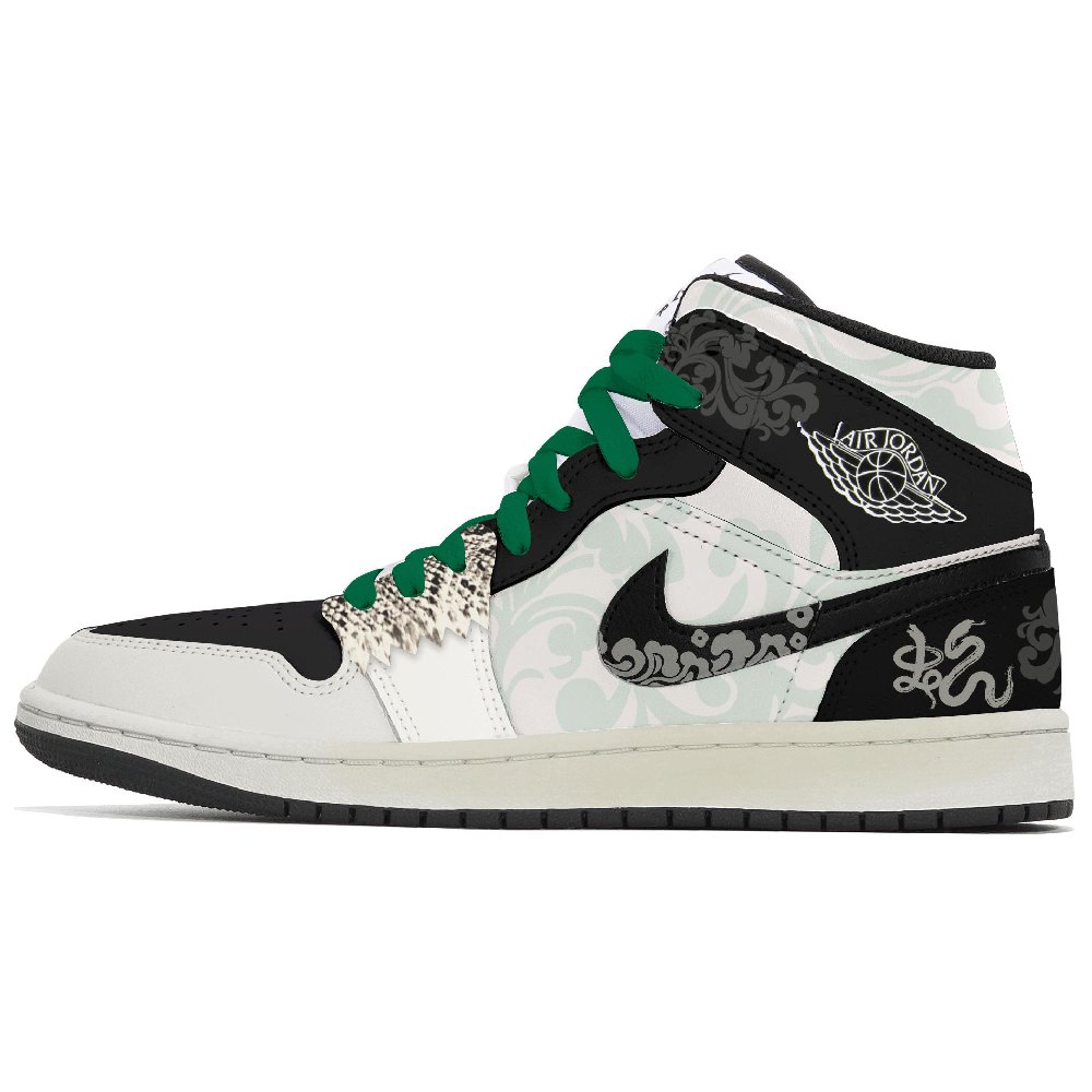 Jordan Air Jordan 1 Abrasion Resistant High Top Vintage Basketball Shoes Men's Black White Green