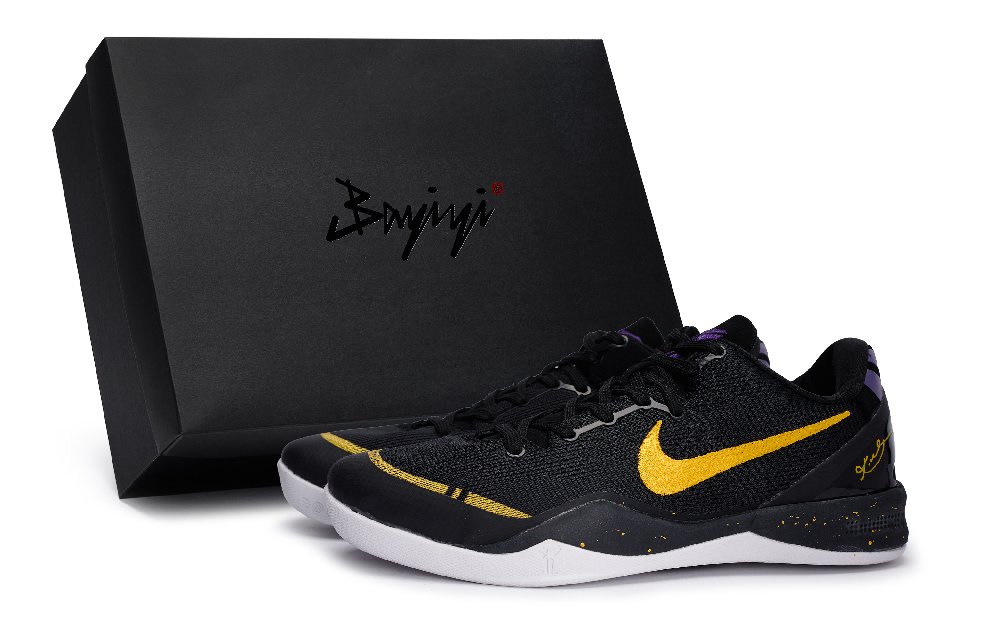 Nike Kobe 8 Non-slip Wear-resistant Shock Absorption Low-Top Basketball Shoes Unisex Black Gold Purple