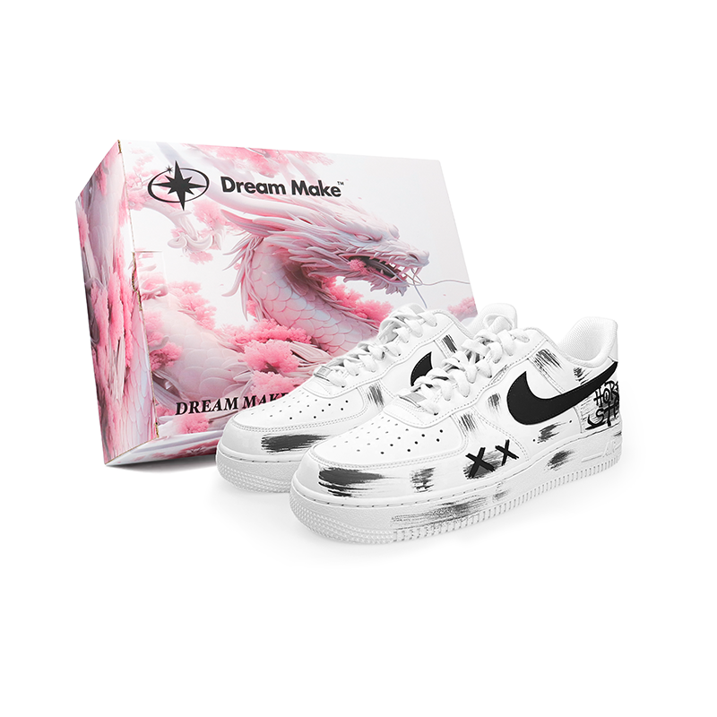 Nike Air Force 1 Black White Artistic Abrasion Resistant Low Top Skateboard Shoes Men's White
