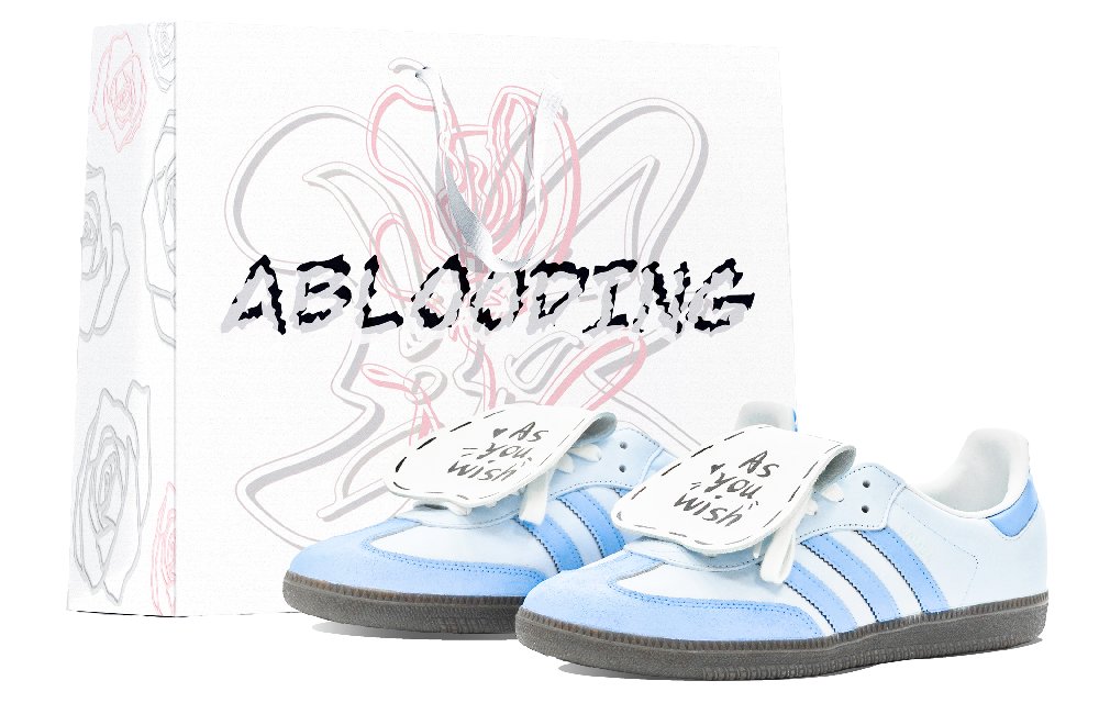 Adidas Originals Samba OG ABLOODING Blue Fragment Slip-Resistant Cushioning Low-Top Skateboard Shoes Unisex Light Blue