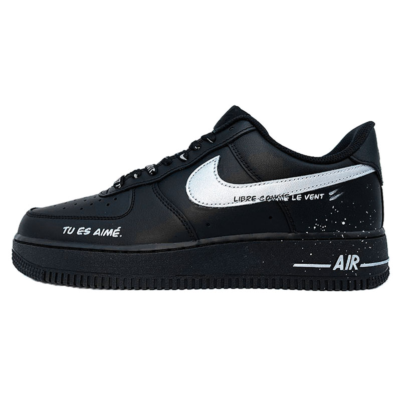 Nike Air Force 1 Anti-Slip Wear-Resistant Low-Top Skateboard Shoes Unisex Black White Silver