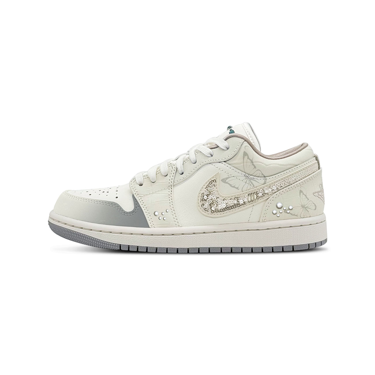 Jordan Air Jordan 1 Pearl Butterfly Abrasion Resistant Low top Vintage Basketball Shoes Women's Ecru