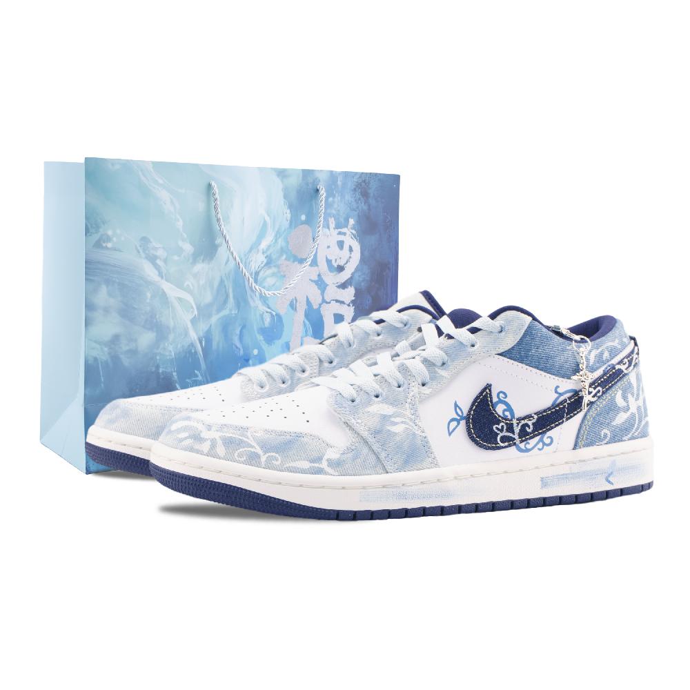 Jordan Air Jordan 1 Celadon Misty Rain Abrasion Resistant Low Top Vintage Basketball Shoes Men's Navy Blue