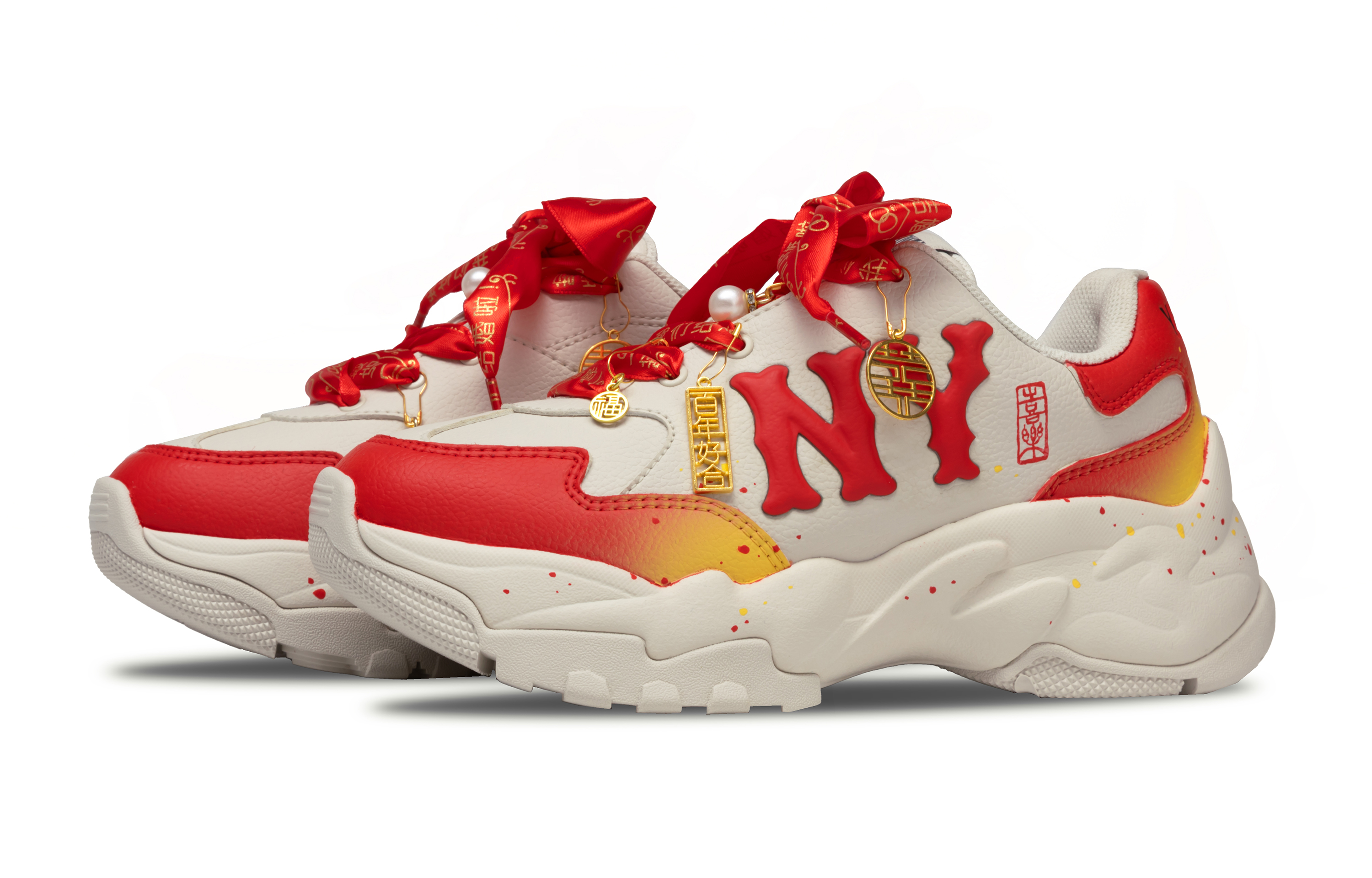 MLB Big Ball Chunky Joy Theme Anti Slip Wear Resistant Low Top Chunky Sneakers Women's Red
