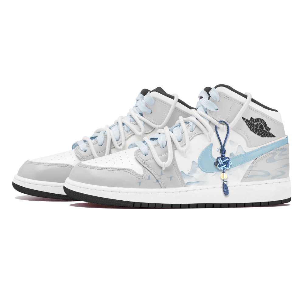 Jordan Air Jordan 1 Cushioned Slip-Resistant Abrasion-Resistant Mid-Top Vintage Basketball Shoes Men's Light Gray
