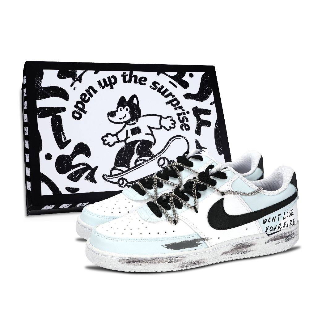 Nike Court Vision 1 Street Graffiti Abrasion Resistant Low Top Skateboard Shoes Unisex Light Blue