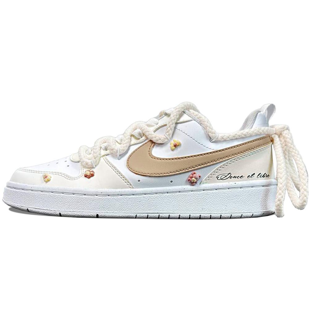 Nike Court Borough Skateboard Shoes Women's Low-Top Beige/White