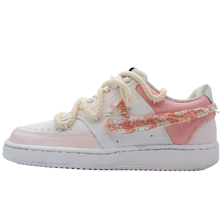 Nike Court Vision Low Chanel Inspired Anti Slip Wear Resistant Low Top Skateboard Shoes Unisex White Pink