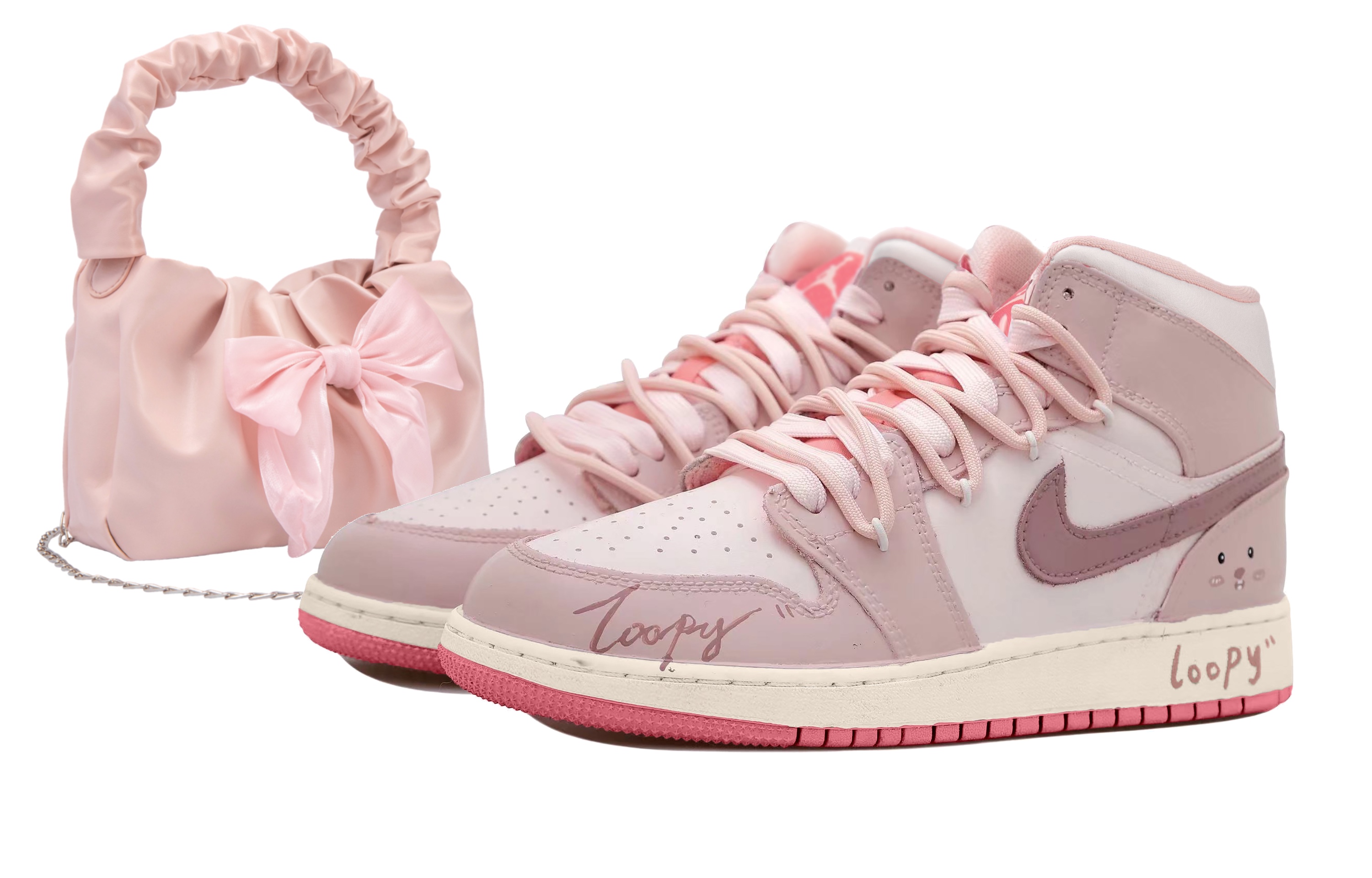 Jordan Air Jordan 1 Mid Top Vintage Basketball Shoes Women's White Pink