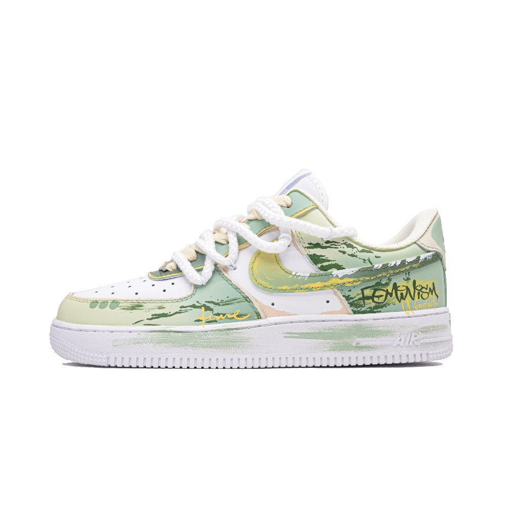 Nike Air Force 1 Blue Wild Dream, Footprint Innovation Abrasion Resistant Low Top Skateboard Shoes Unisex Yellow Green