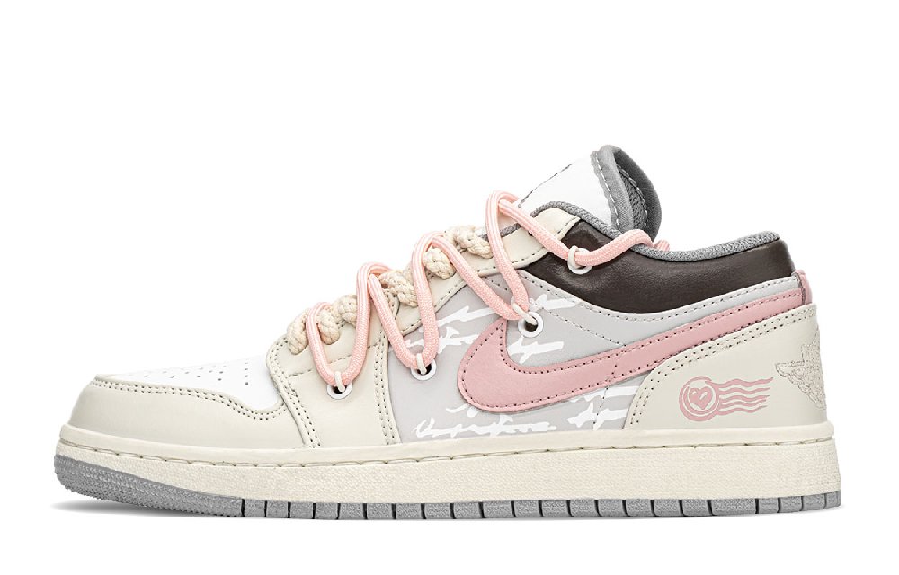 Jordan Air Jordan 1 Low Top Vintage Basketball Shoes GS Beige White Pink