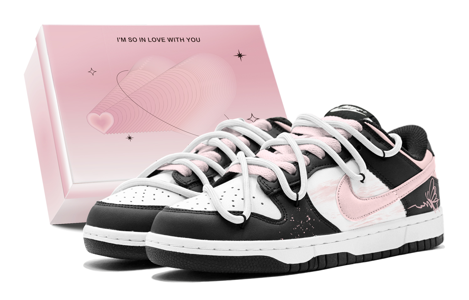 Nike Dunk Abrasion Resistant Low Top Skateboard Shoes Women's Black Pink