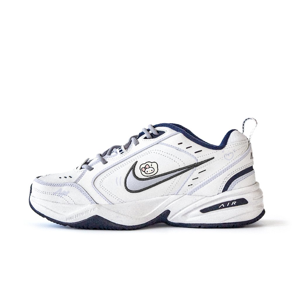 Nike Air Monarch 4 Anti-Slip Wear-Resistant Low-Top Chunky Sneakers Unisex White Blue