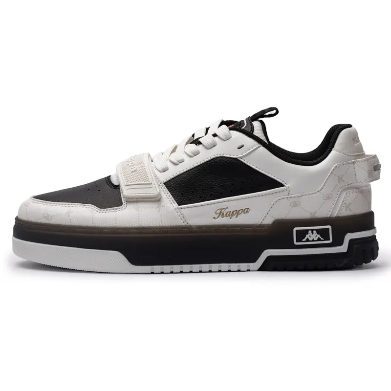 Kappa Street Style Avant Garde Anti Slip Wear Resistant Low Top Skateboard Shoes Unisex Black White