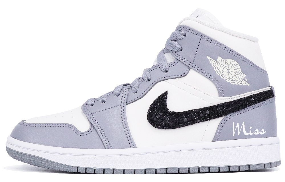 Jordan Air Jordan 1 Mid Anti-Slip Wear-Resistant High-Top Vintage Basketball Shoes Women's Gray White Black