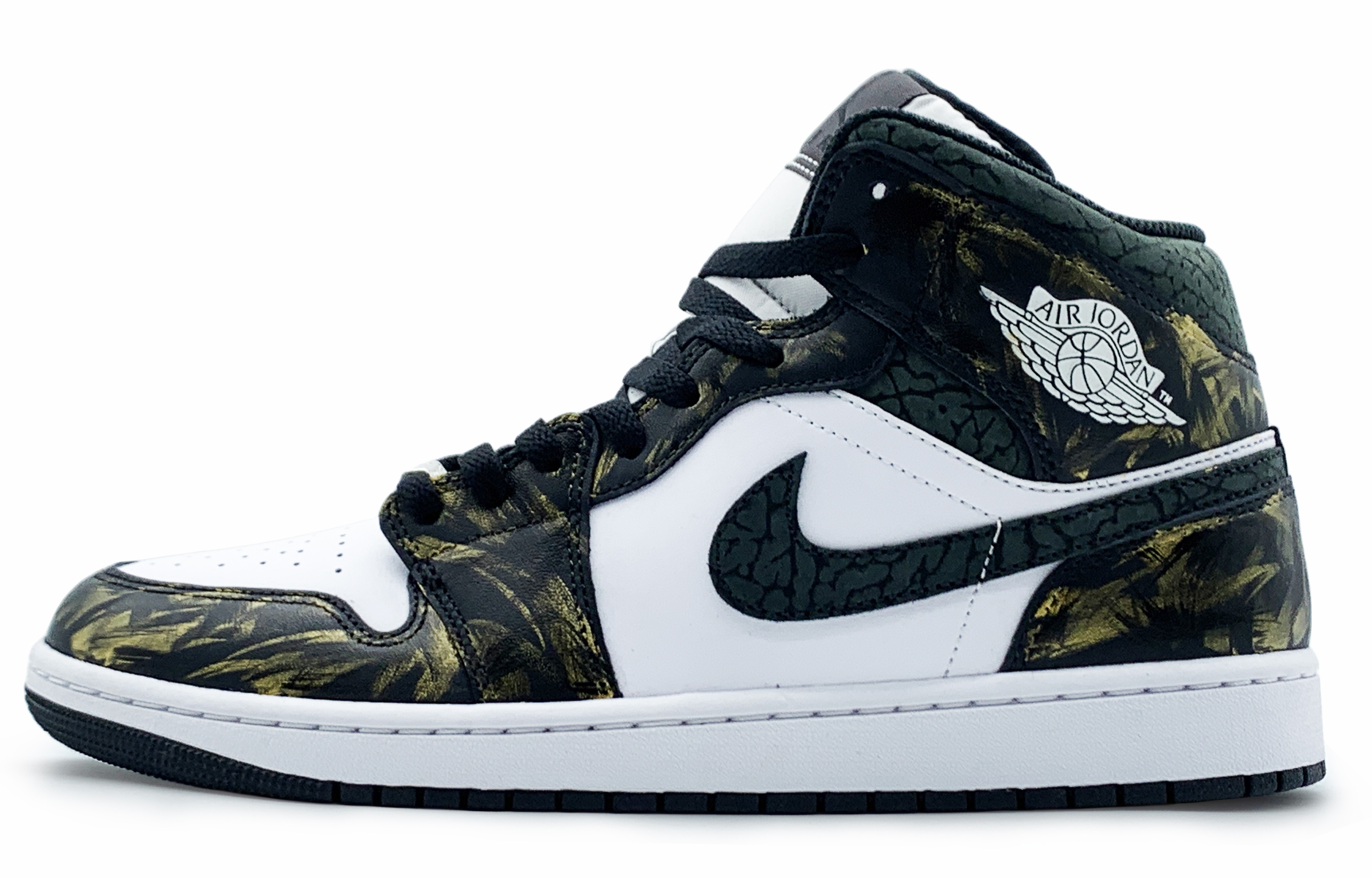 Jordan Air Jordan 1 Mid Durable Breathable Mid-Top Vintage Basketball Shoes Men's Black Gold