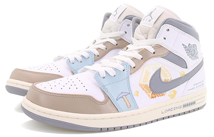 Jordan Air Jordan 1 Mid Abrasion-Resistant High-Top Vintage Basketball Shoes Men's White Gray купить в интернет-магазине Yoocart с быстрой доставкой по России.