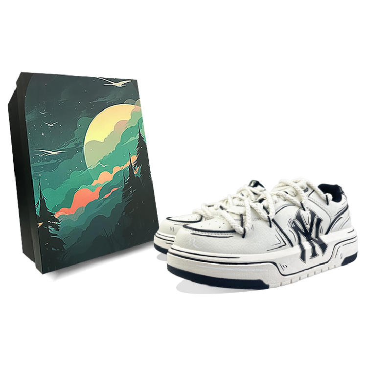 MLB Chunky Liner Wear-Resistant Height Increasing Low-Top Skateboard Shoes Unisex Black White